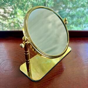 Vintage Jerdon MC109 Gold Tone Vanity Mirror 1X 5X Magnifying Tabletop